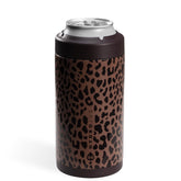 HydroJug Standard can cooler brown leopard close-up shows insulation and condensation-free grip