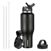 HYDROWION 40oz bottle front view showing slim design for cup holder fit