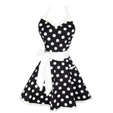 Hyzrz Lovely Sweetheart apron in black with polka dots, front view