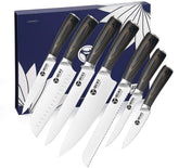 IBEIKE chef knife set with 8-inch edge close-up for precise chopping