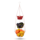 IBERG 3-Tier Hanging Basket top view shows space-saving storage for fruits and small kitchen items.