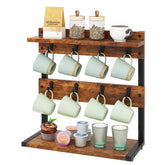 IBUYKE rustic coffee mug holder stand with a 2-tier design for organized countertops.