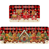 Ideasonna Christmas gingerbread kitchen mat front view with absorbent microfiber