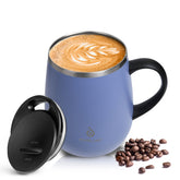 Ideus 16oz insulated coffee mug in Ocean Blue, full view, keeps beverages at desired temperature.