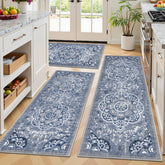 Ileading floral blue boho kitchen rug set in pristine kitchen scene