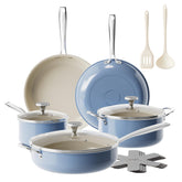 Redchef Ceramic Nonstick Cookware Set,14pcs Pots and Pans Set Non Stick,Induction Cookware with Stainless Steel Handle,Non Toxic Kitchen Cooking Set,Dishwasher & Oven Safe,PFAS PFOA & PTFE Free(Blue)