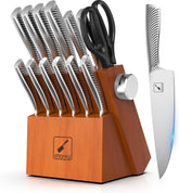 Imarku 14-piece knife set in a wooden block for organized storage.