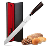 imarku bread knife 10-inch blade close-up highlighting razor-sharp serrations for crusty bread