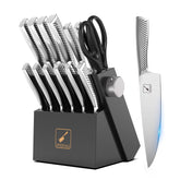 imarku 14-piece knife block set with wood block and precision blades ready for prep