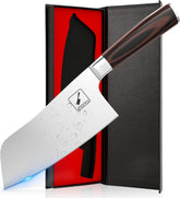 imarku 7-inch meat cleaver blade close-up highlighting a sharp edge for precise chopping.