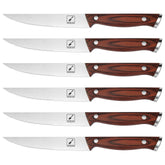 Imarku steak knives set blade closeup highlighting the micro-serrated edge for clean cuts.