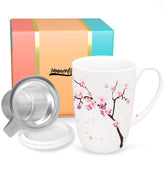 immaculife 16oz tea cup with infuser and peach blossoms for aromatic loose-leaf tea