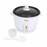 Imusa rice cooker exterior white, showcasing compact modern design for kitchens