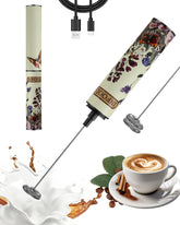 INFOOD milk frother rechargeable with cover enhances vintage floral kitchen style.