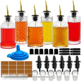 INFTYLE coffee syrup dispenser set of six bottles for organized coffee bars.
