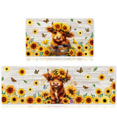 InIsaJace Highland Cow kitchen mat with sunflowers for cozy farmhouse decor and soft comfort.