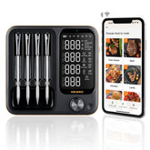 Inkbird wireless meat thermometer with four probes on a stand for multi-dish monitoring.