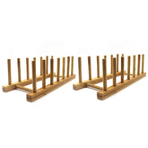 INNERNEED bamboo plate rack side view demonstrates compact storage for small spaces.
