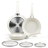 Innerwell 8-inch ceramic frying pan with lid for healthy, low-oil cooking.