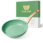 Innerwell 8 inch nonstick frying pan top view easy egg release and quick cleanup.