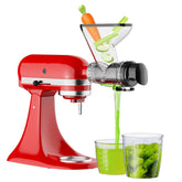 InnoMoon masticating juicer attachment front view for KitchenAid, showcasing compact design.