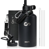 INSPI insulated water bottle 64oz with paracord handle and compass for outdoor adventures
