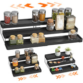 INVOCOO expandable spice rack on countertop maximizes storage space.