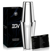 IOV Boston cocktail shaker set with 18oz and 28oz tins for easy, mess-free mixing.