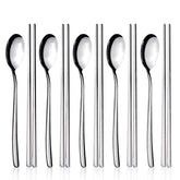 IQCWOOD spoons and chopsticks set collection, durable stainless steel design.