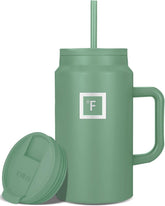 IRON °FLASK Co-Pilot sage mug with straw lid for spill-free sipping.