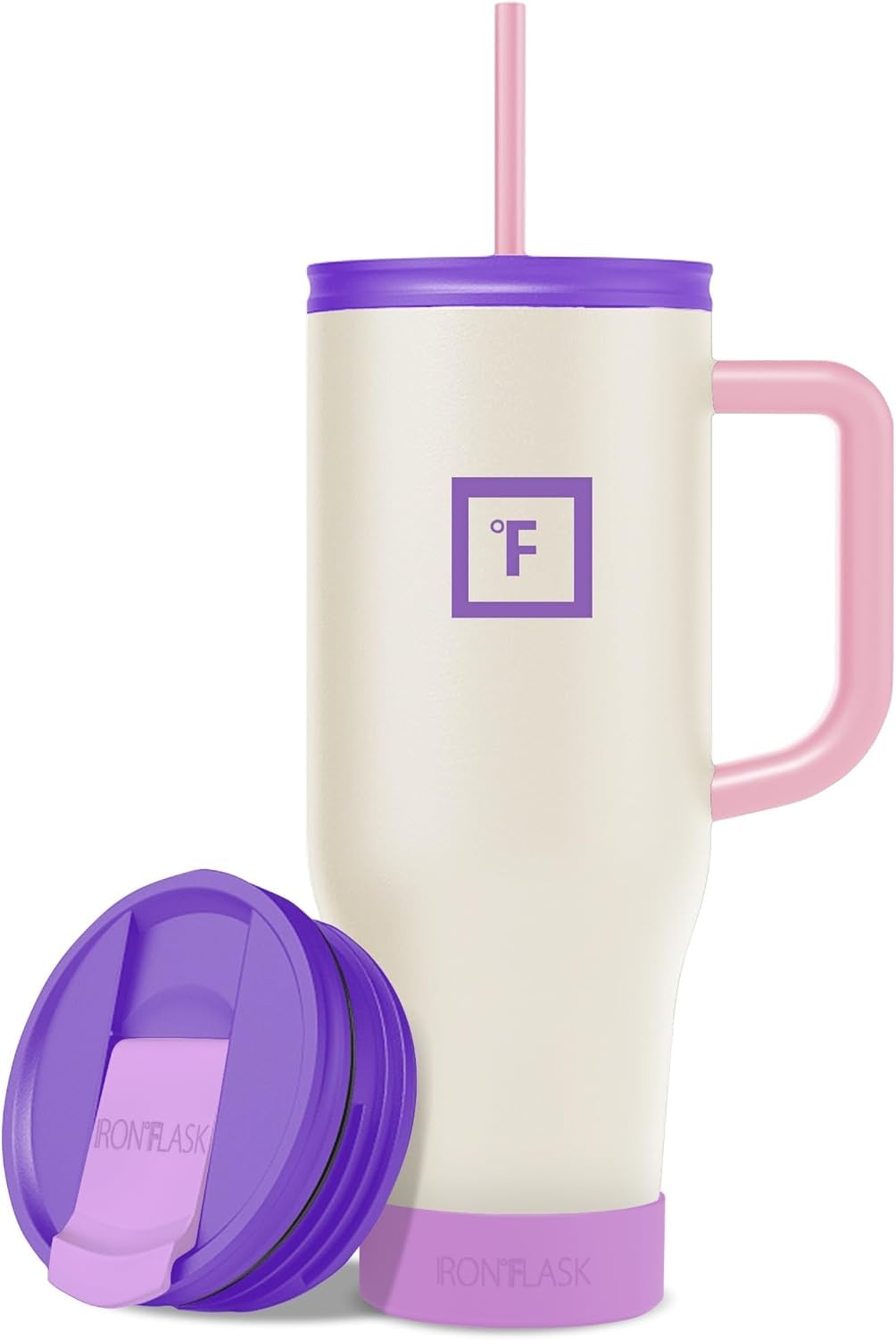 IRON °FLASK Copilot insulated mug with boot and lids keeps drinks steady in a car cup holder.