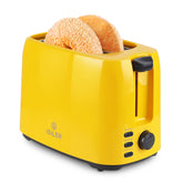 ISILER 2-slice toaster yellow with wide slots for bagels and thick bread.