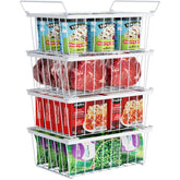 iSPECLE freezer bin stackable 4-pack shown in white for 5 cu ft chest freezers, organized and accessible.