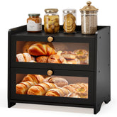 JANSNIMEN bamboo bread box with double layer and window for fresh bread visibility