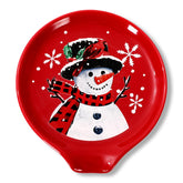 JarThenaAMCS winter snowman ceramic spoon rest in red for festive coffee station.