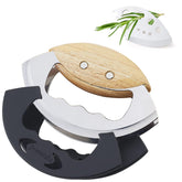 Jawanfu Mezzaluna dual blades ready for quick, even chopping.