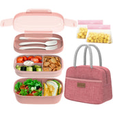 JBGOYON Bento pink with 3-stackable containers keeps meals organized and fresh.