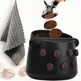 JDHAVMOS coffee knock box front view with bean motif for neat espresso pucks