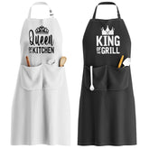 JDNFYGX King & Queen aprons set packaged as a ready-to-gift couple's present.