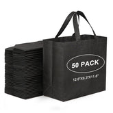 JERIA 50-pack black reusable totes with reinforced handles for daily shopping