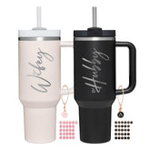 JETIKON Wifey Hubby 40oz tumbler with handle for easy gripping.