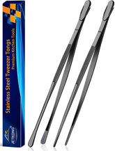 JETKONG 2pc 14in kitchen tweezers in black for sturdy food handling.