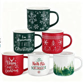 Jinei Christmas mug set of six with pine and snowflake designs