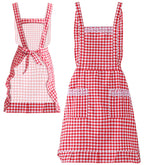 JJYHEHOT apron front view shows classic red-and-white gingham for everyday kitchen use.