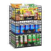 JKsmart 3-pack XXL stackable wire baskets with handles for pantry organization and easy access.