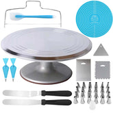 Jninexiu 12-inch aluminum cake stand shown on a kitchen counter for decorating success