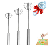 Jninexiu semi-automatic whisk with egg-beater blades for quick, even batter mixing.
