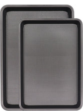 JOHO BAKING 2-pack nonstick cookie sheets with 0.8mm dark steel for easy release.