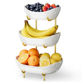 Josmimic 3-tier ceramic fruit bowl on kitchen counter for organized storage.