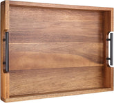 Joy&Grace ottoman tray natural acacia wood for stylish living room organization.